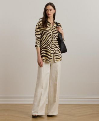 Women's Relaxed-Fit Zebra-Print Linen Shirt