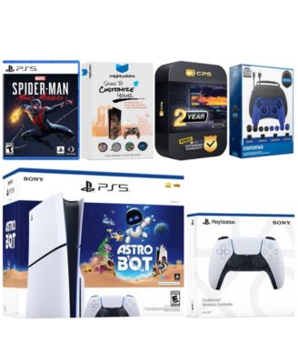 PlayStation 5 Slim Disc Astro Bot, Spider-Man Miles Morales Bundle with Extra Controller, Pro Gamer Kit, MightySkins Code and 1 Year Extended War