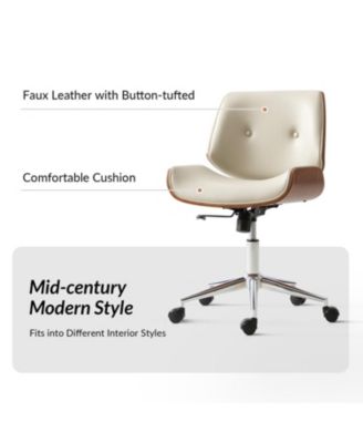 Kalene Belby Faux Leather 36.2'' H Mid-century Modern Office Chair with Bent Wood Frame