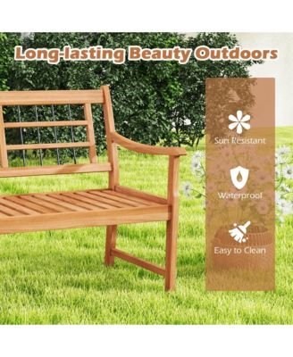 Outdoor Acacia Wood Bench 2-Person Patio Bench with Slatted Seat &  Backrest