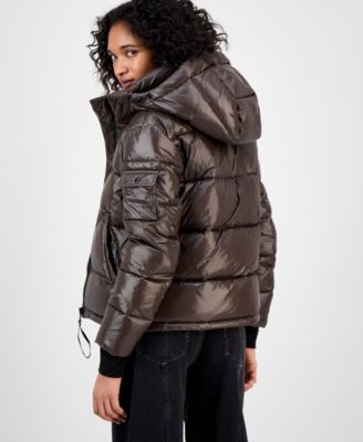 Women's Ella Hooded Thumbhole-Cuff Puffer Coat