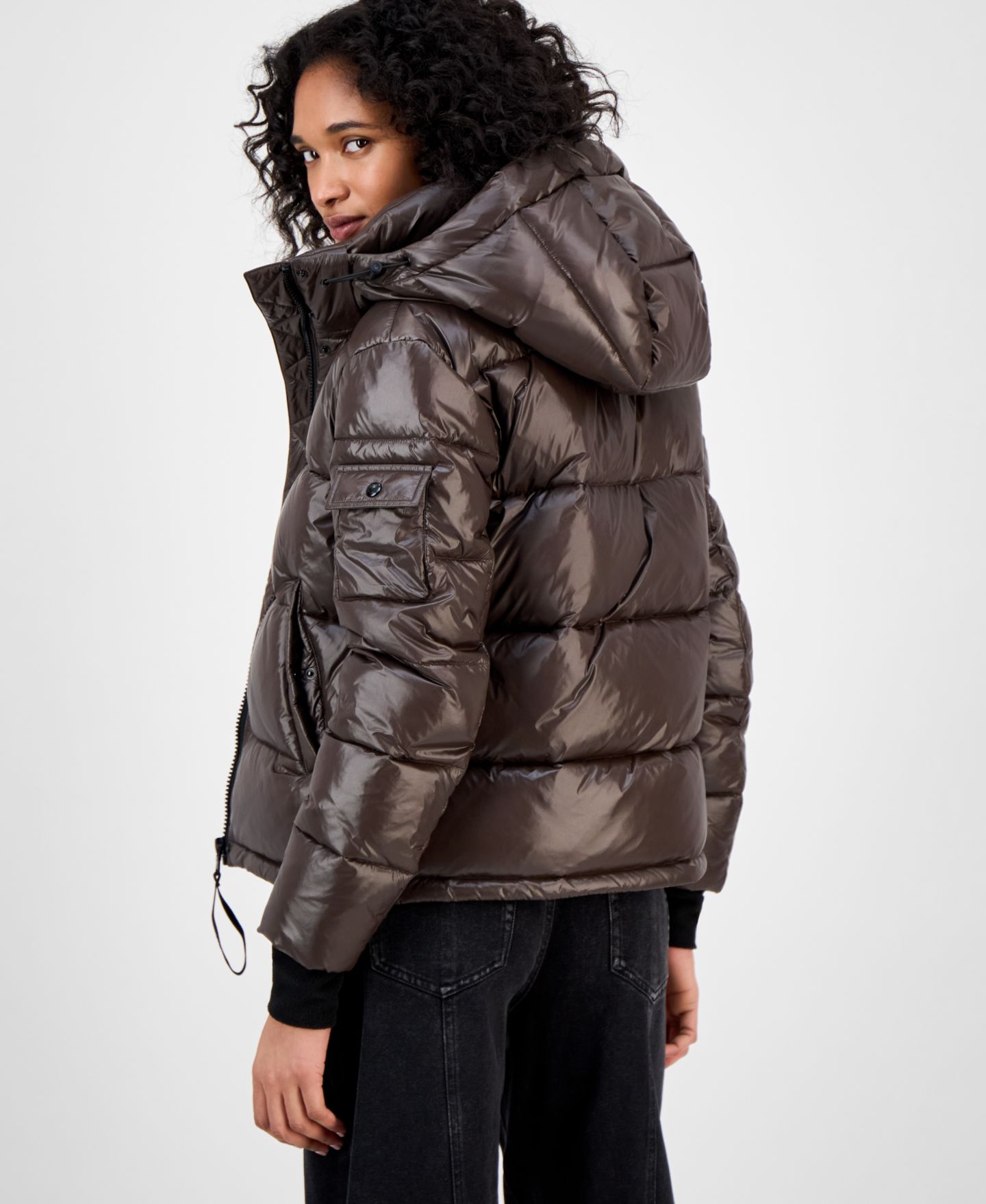 Женская куртка S13 Ella Hooded Thumbhole-Cuff Puffer, цвет: Тёмно-коричневый — фото 2