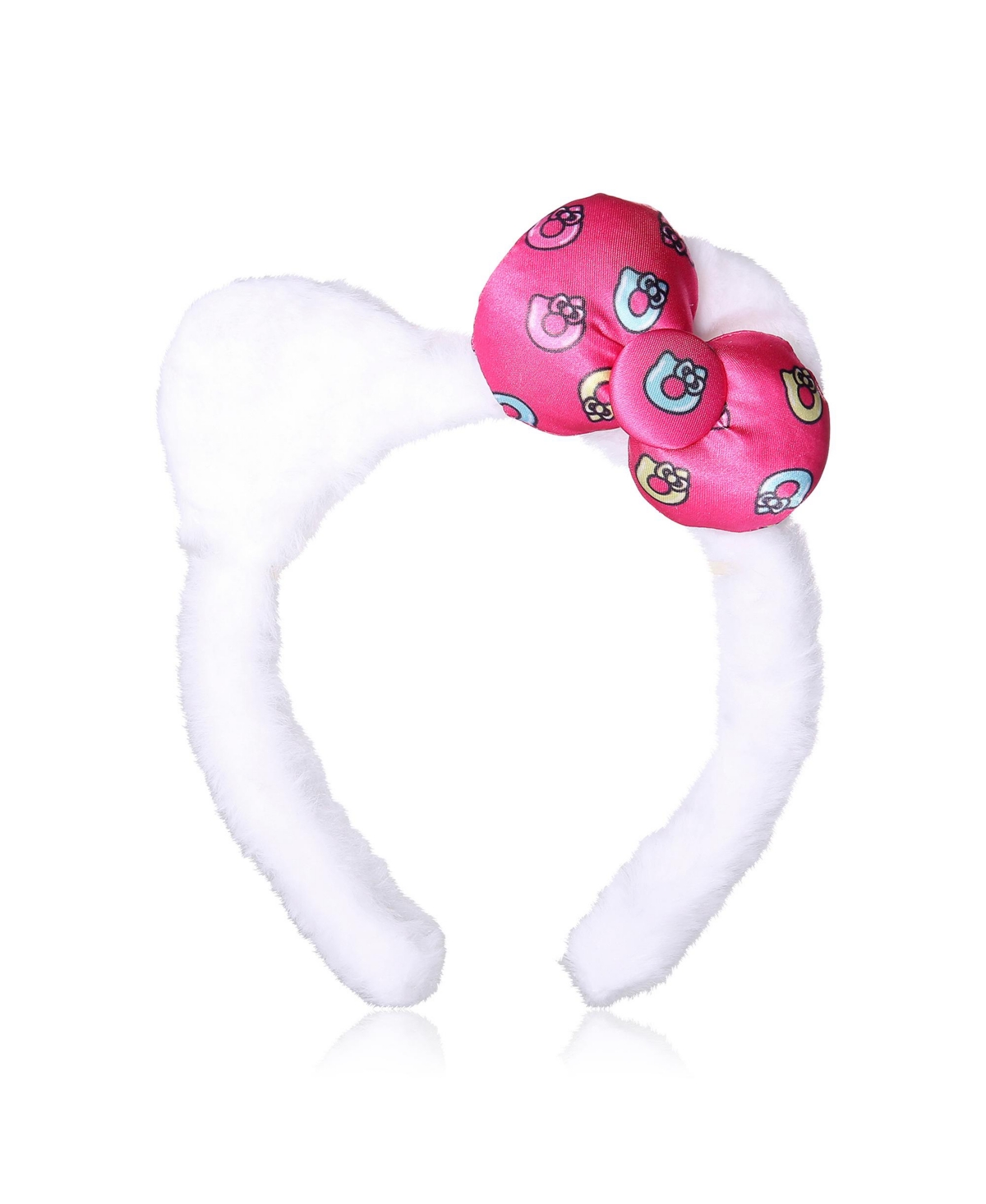 Travel Plush Headband - Soft Fuzzy Ears with Bow - White, pink