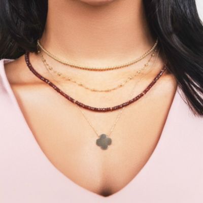 Garnet Bead Necklace 14K Gold