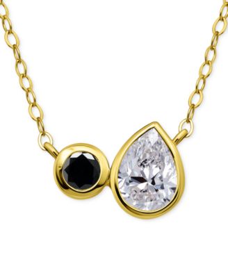 Black & White Cubic Zirconia Round & Pear Two Stone Pendant Necklace, 16" + 2" extender