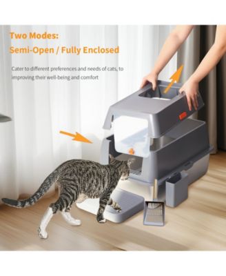 Stainless Steel Cat Litter Box With Lid, Scoop ,Filter Pedal