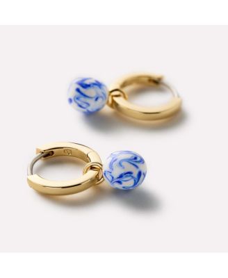 Gold Drop Earrings - Lainey Marble Blue