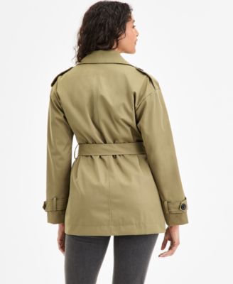 Juniors' Double-Breasted Belted Trench Coat
