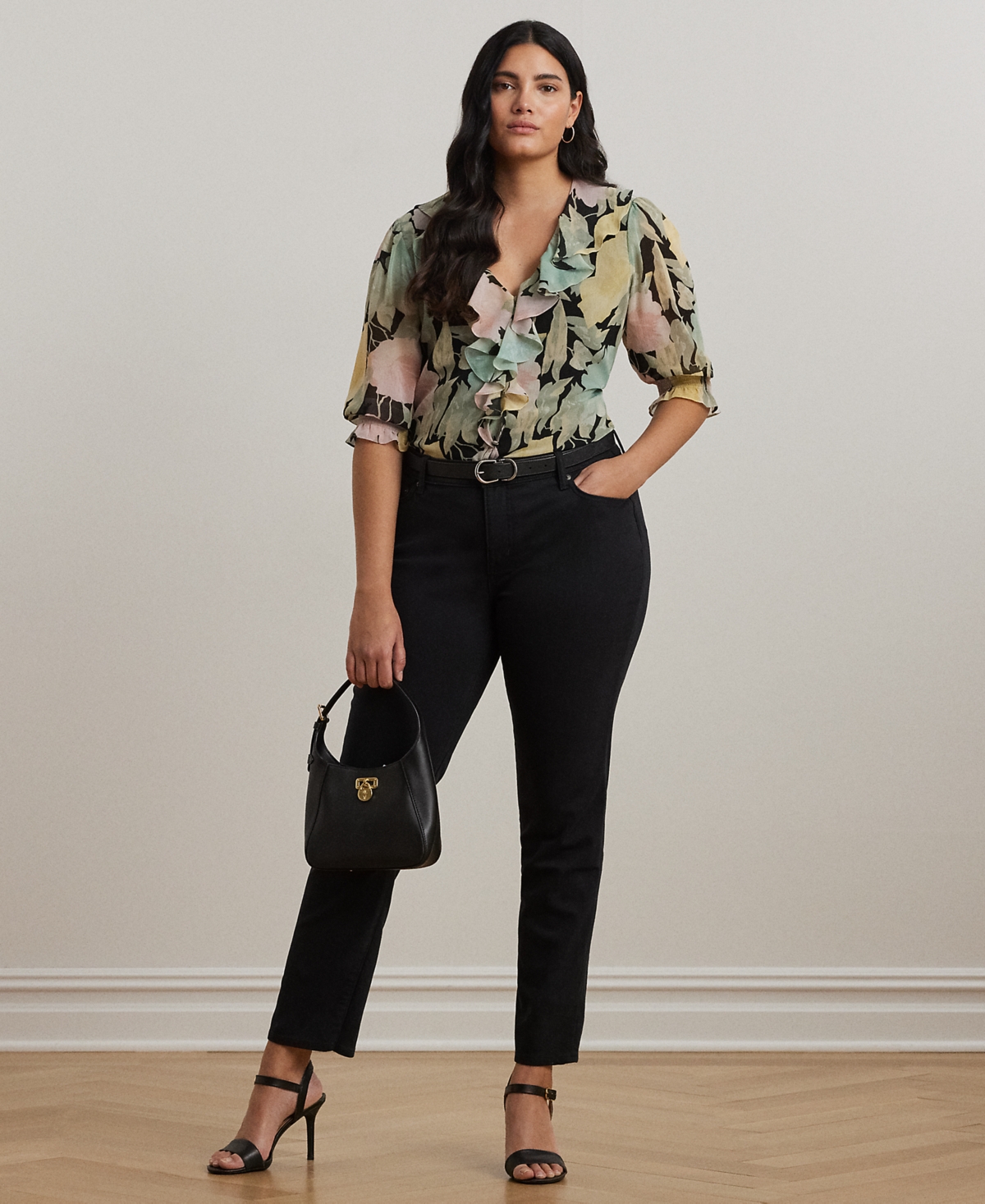 Shop Ralph Lauren Plus Size Floral Georgette Ruffle-trim Blouse