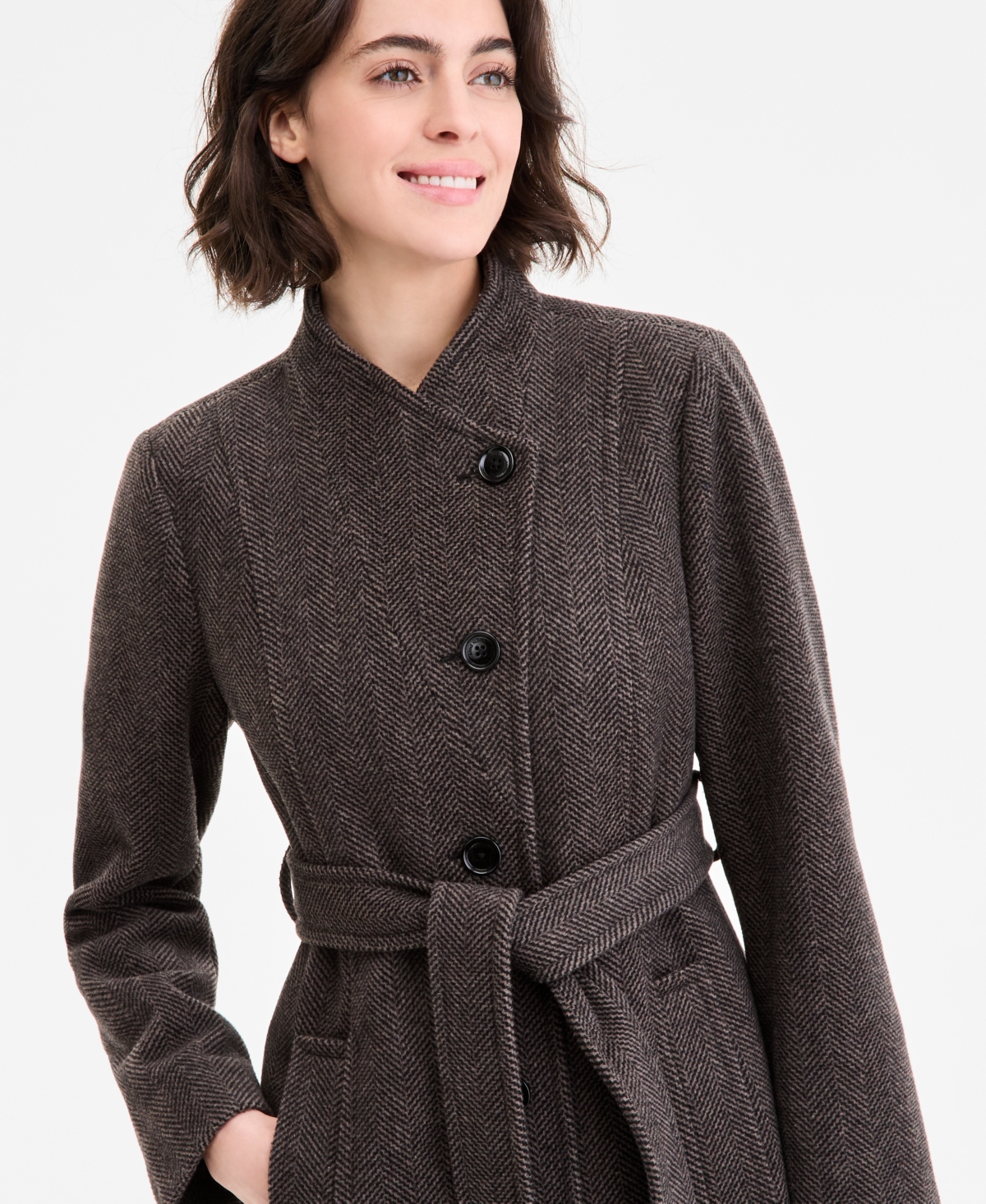 Anne Klein Women's Asymmetric Button-front Belted Coat In Multi