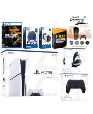 Playstation 5 Slim Disc PS5 with Call of Duty: Black Ops 6, White Controller, Pulse Elite Headset, Gamer Starter Pack, Charge Dock and MightySkin