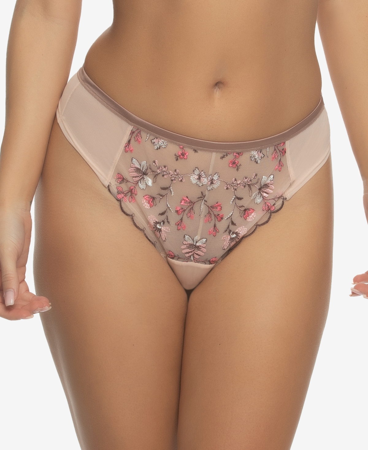Women's Allure Embroidered Overlay Thong Panty - Midnight Rouge