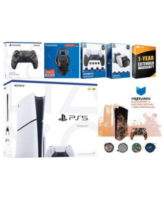 Playstation 5 Slim Disc with Extra Midnight Black Controller, Plantronics Headset, FPS Grip Kit, Charge Dock and MightySkins Decal Voucher + 1 Ye