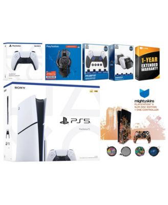Playstation 5 Slim Disc with Extra Midnight Black Controller, Plantronics Headset, FPS Grip Kit, Charge Dock and MightySkins Decal Voucher + 1 Ye