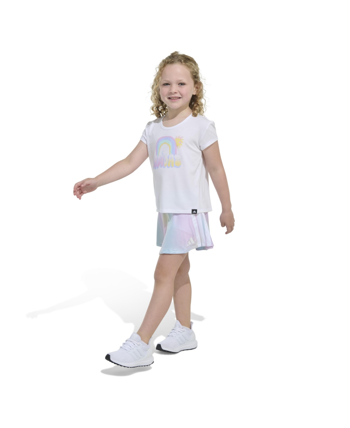 Adidas Originals Toddler And Little Girls 2-piece Pleated T-shirt And Printed Flounce Skort Set In White