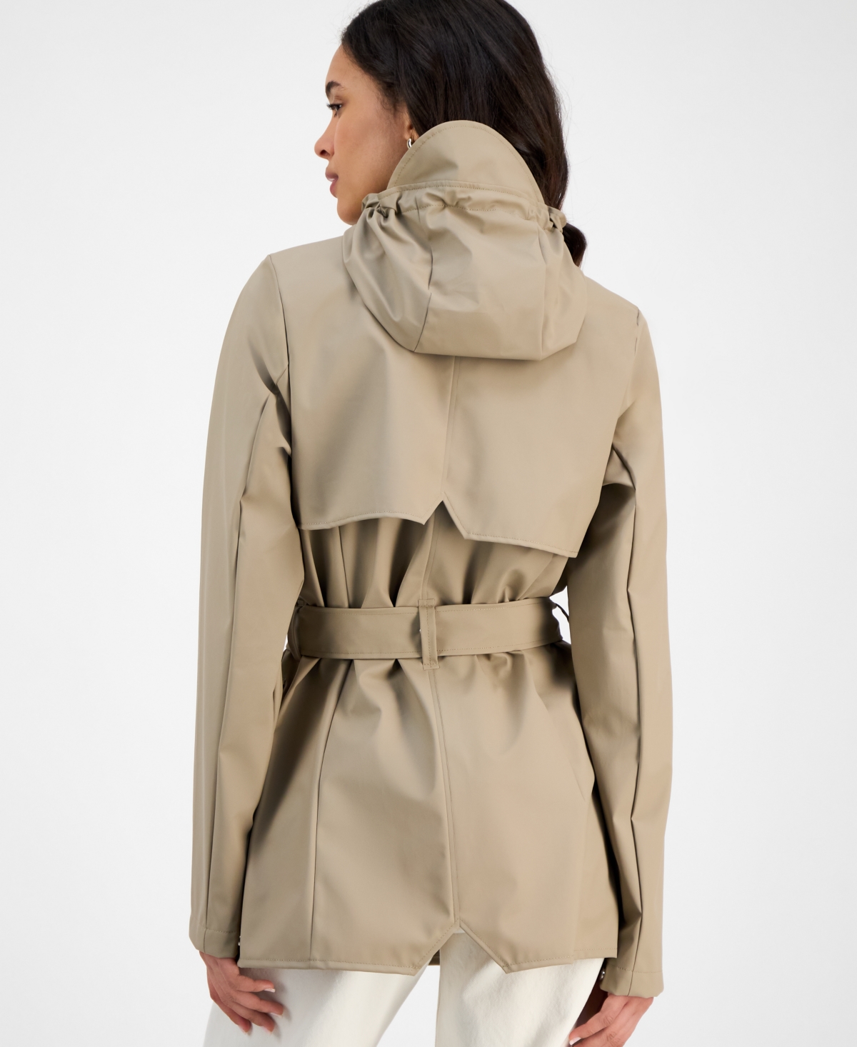 Rains Women's Tie-waist Snap-front Hooded Rain Coat In Sand