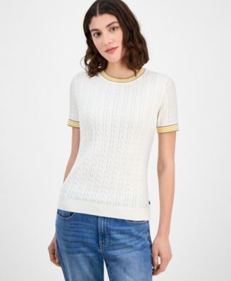 Tommy Hilfiger - Women's Tipped Short-Sleeve Sweater