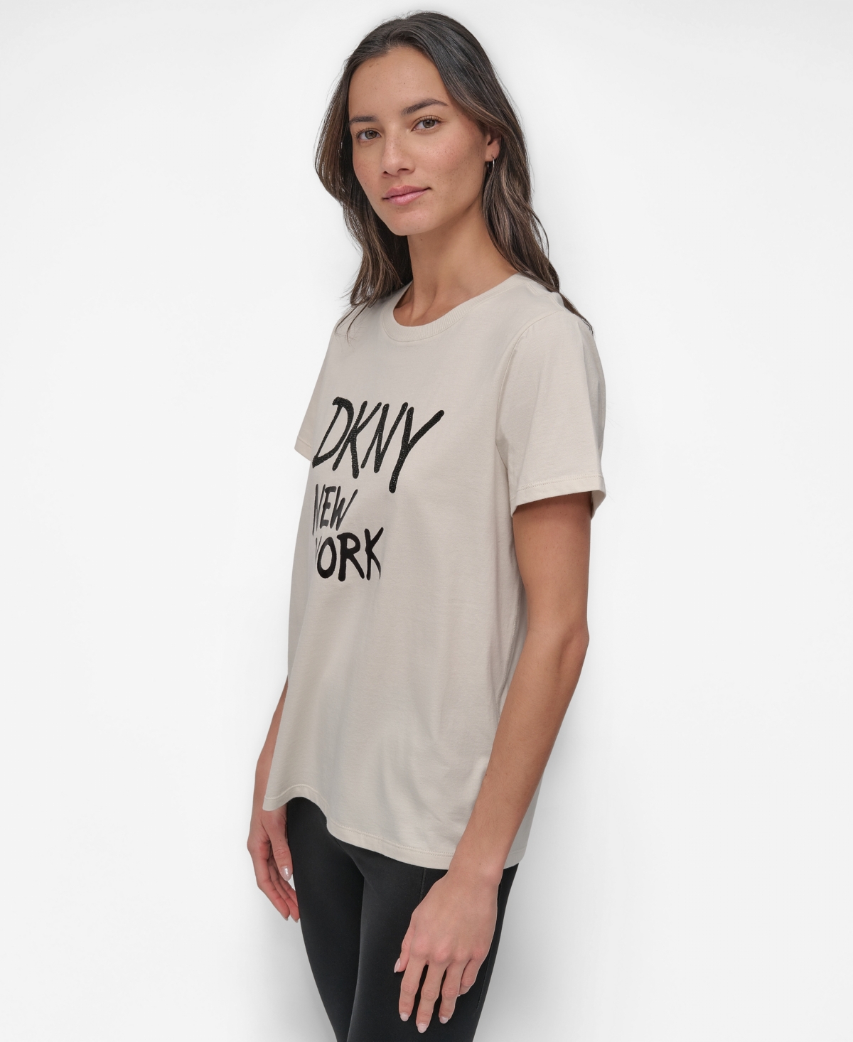 Dkny Women's Rhinestone Graffiti Relaxed Fit Round Neck T-shirt