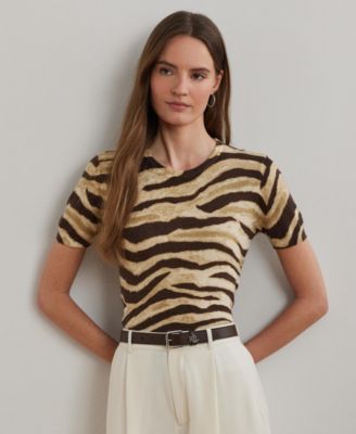 Lauren Ralph Lauren - Women's Print Linen-Cotton Short-Sleeve Sweater