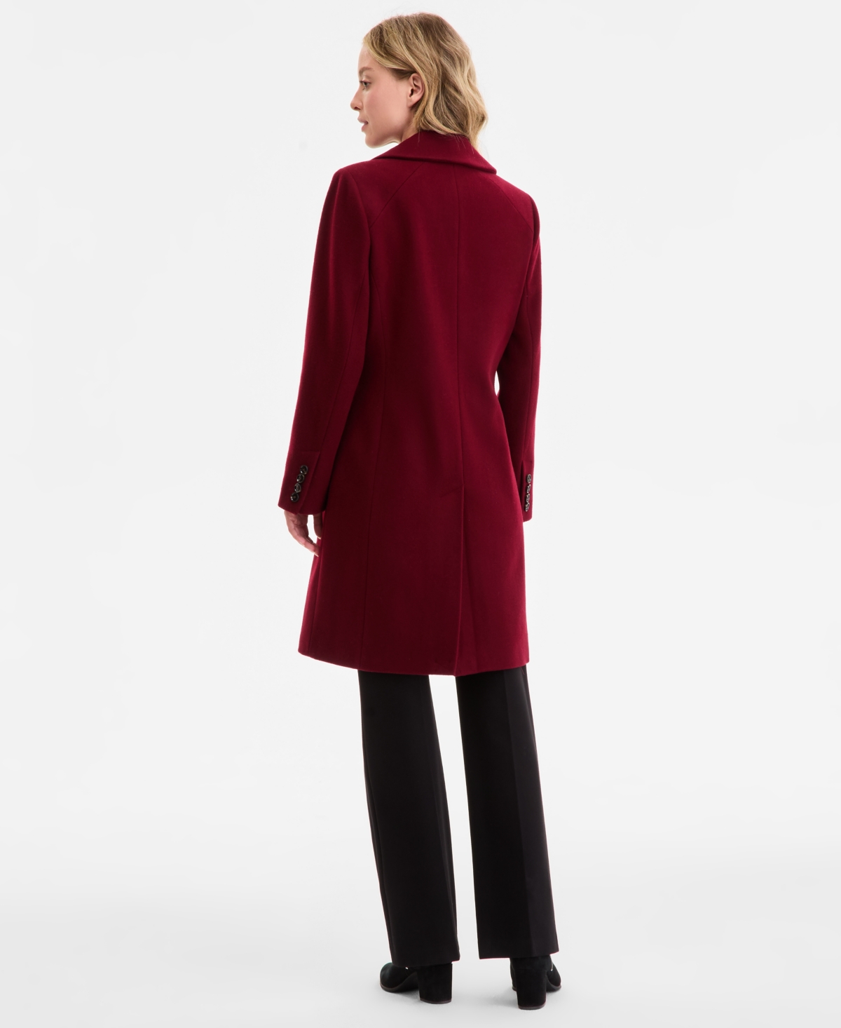 Anne Klein Women's Single-breasted Walker Coat, Exclusively At Macy's In Burgundy
