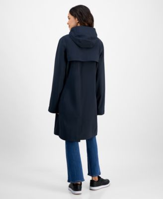 Women's Long Zip-Front Hooded Rain Coat