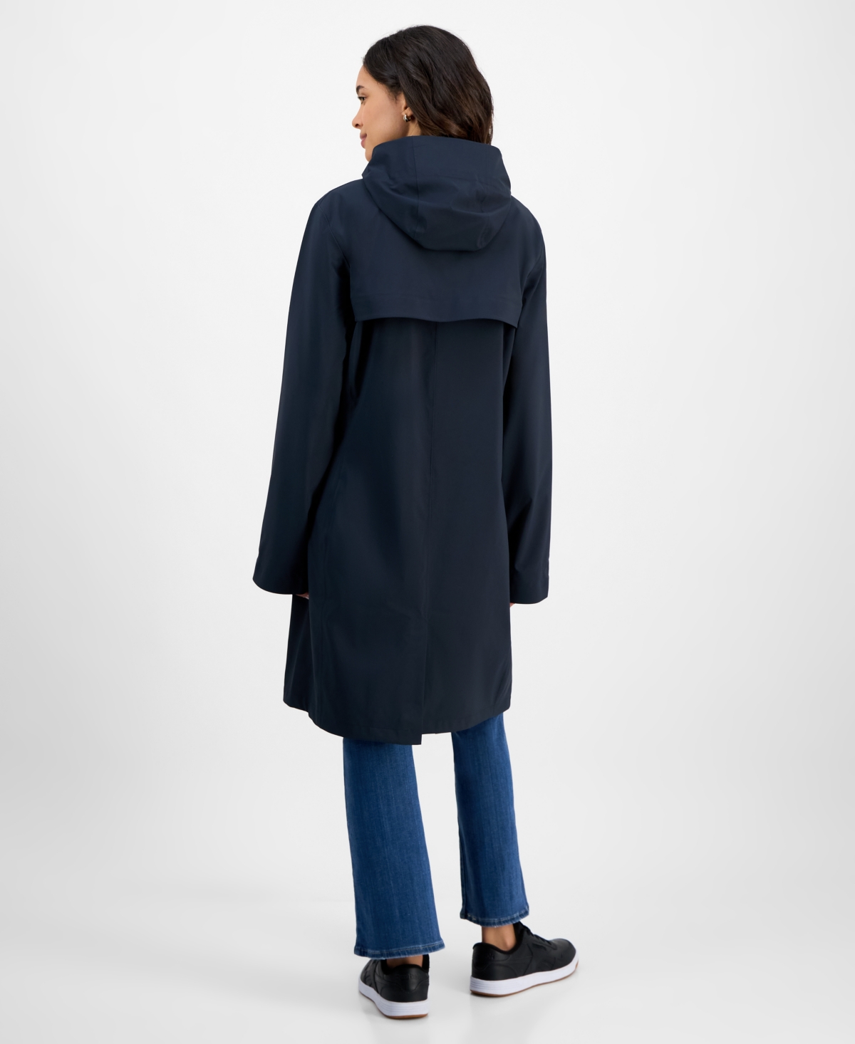 Rains Women's Long Zip-front Hooded Rain Coat In Black
