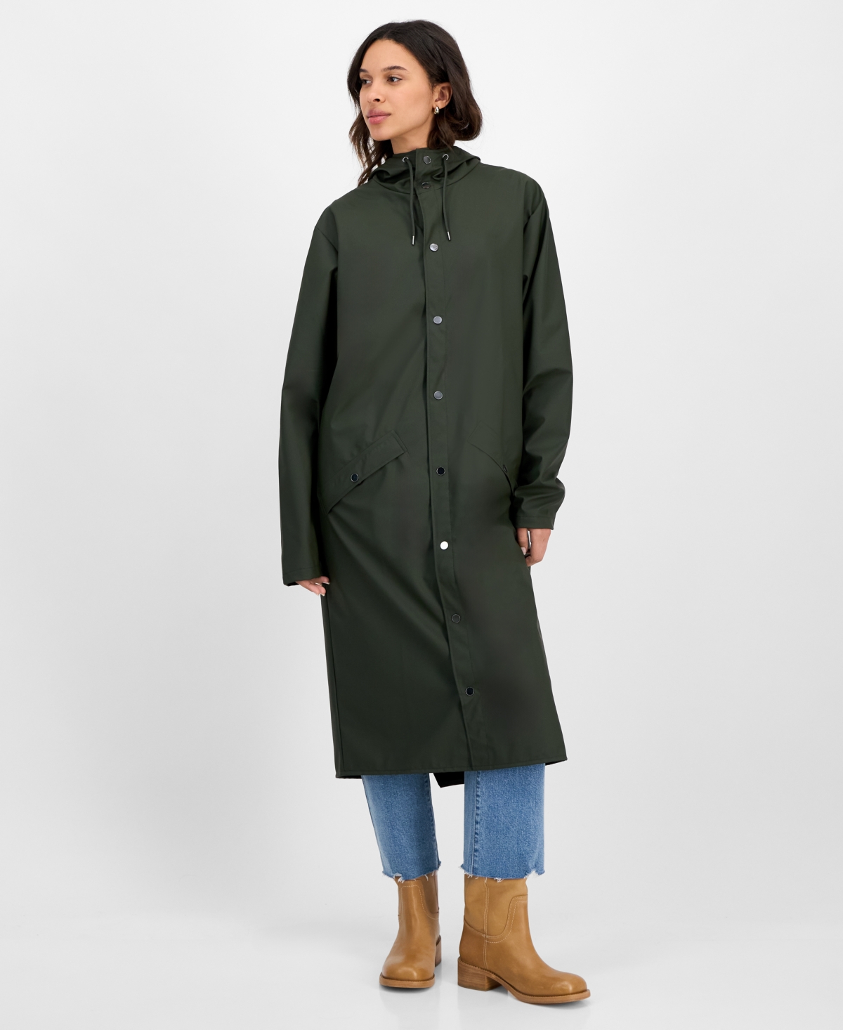 Rains Women's Snap-front Waterproof Maxi Raincoat In Green