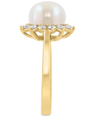 EFFY&reg; Cultured Freshwater Pearl (9mm) & Diamond (3/8 ct. t.w.) Statement Ring in 14k Yellow Gold