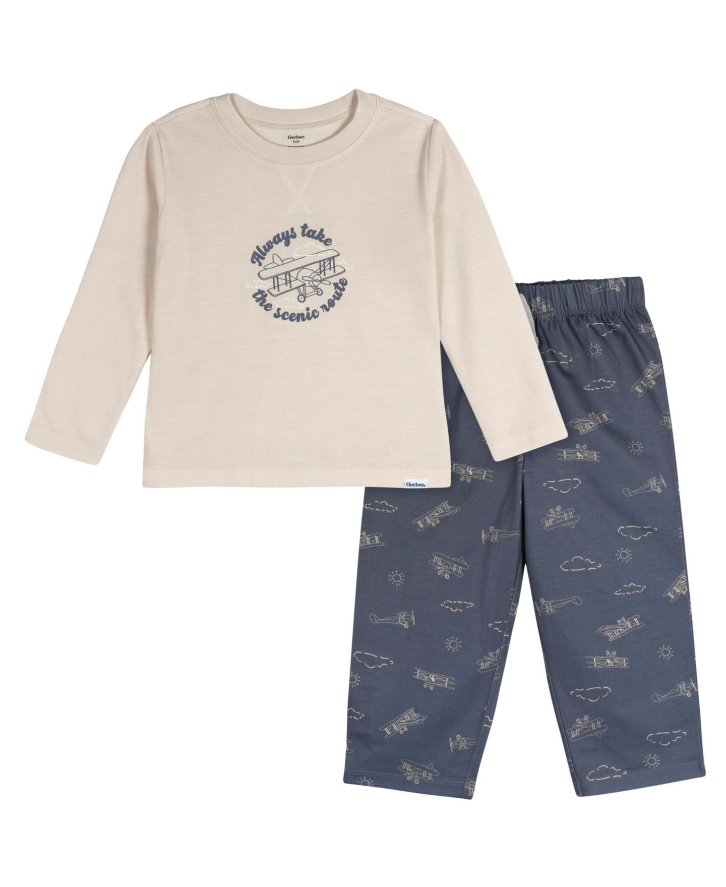 Gerber Toddler Boys 2-Piece Long Sleeve Top and Comfy Pajama Pant Set, Camp, 5T, цвет: Airplane — фото 1