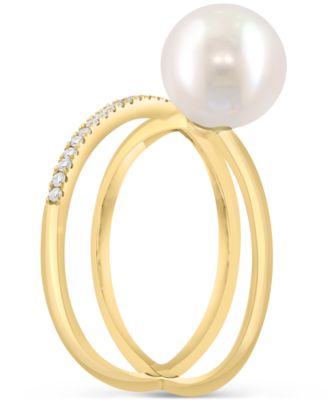 EFFY&reg; Cultured Freshwater Pearl (8-1/2mm) & Diamond (1/10 ct. t.w.) Crisscross Ring in 14k Yellow Gold