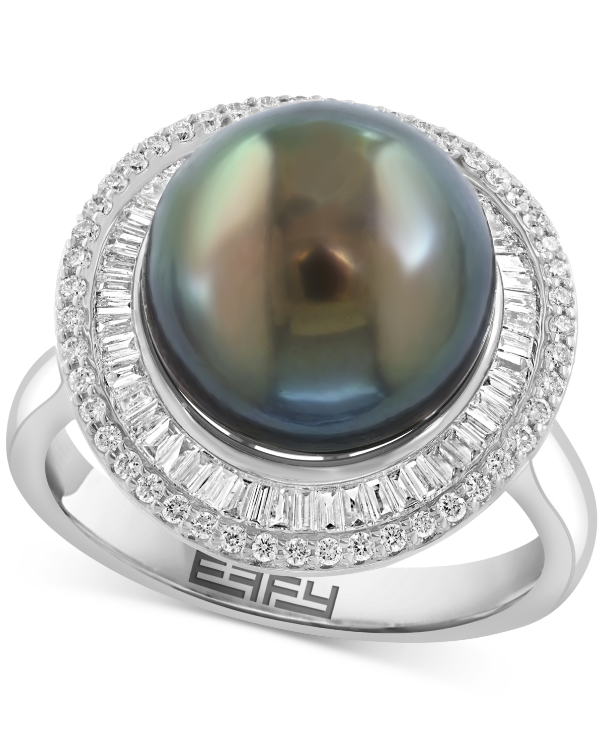 Effy Collection Effy Cultured Tahitian Pearl (11mm) & Diamond (3/8 Ct. T.w.) Statement Ring In 14k White Gold In Gold