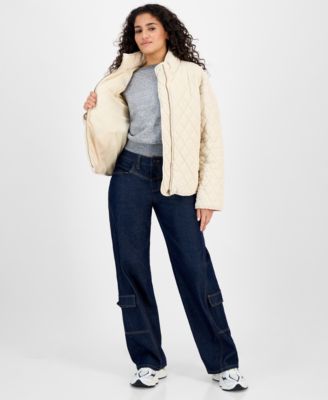 Juniors' Quilted Corduroy Zip-Front Coat