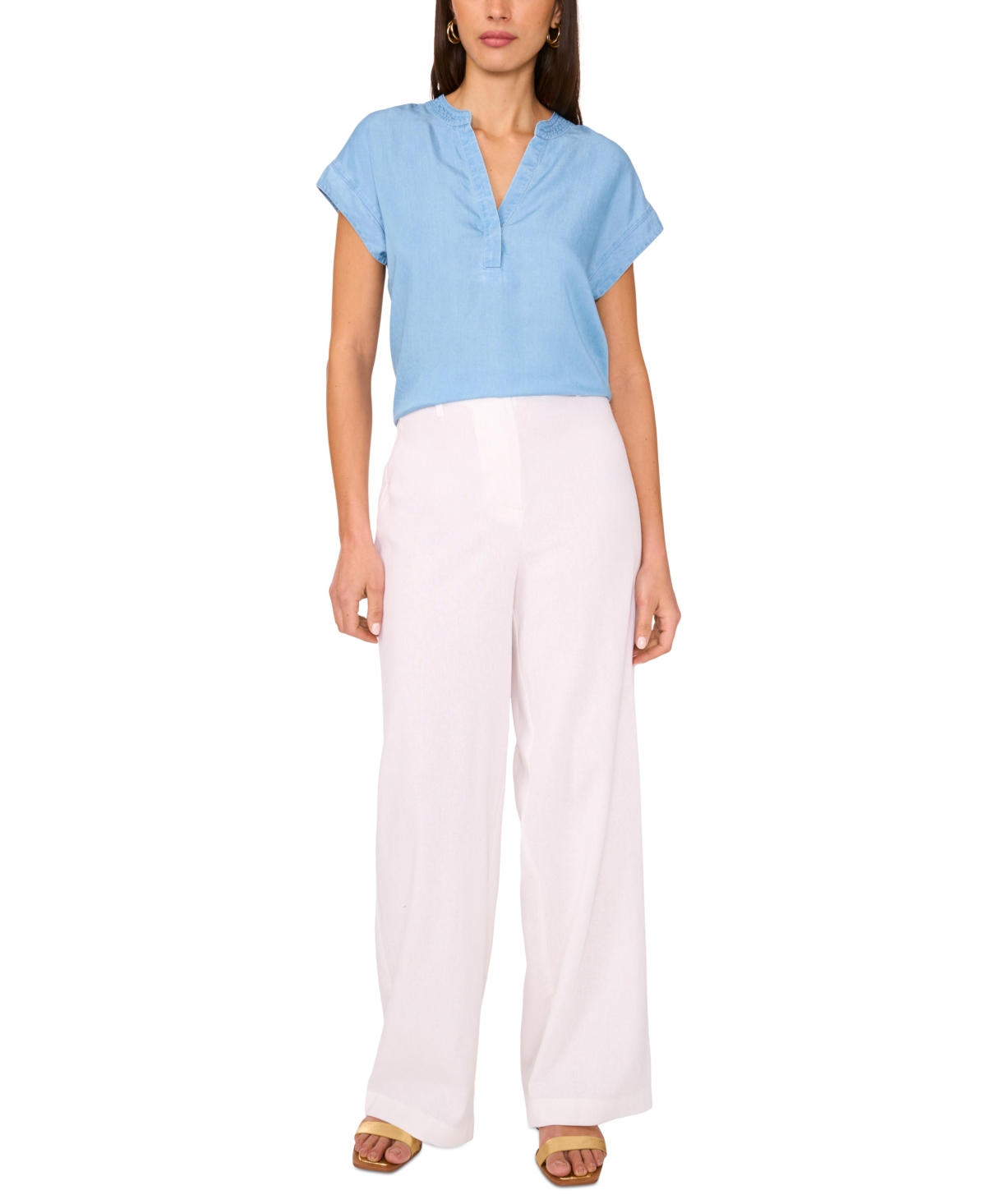 Vince Camuto V Neck Front Placket Blouse