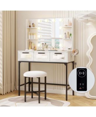 Makeup Vanity Desk with Hollywood Mirror & Lights 3-Color Induction Lighting