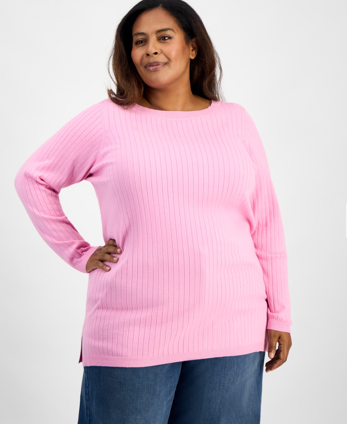 Style & Co Plus Solid Long-Sleeve Sweater, Macy's Exclusive