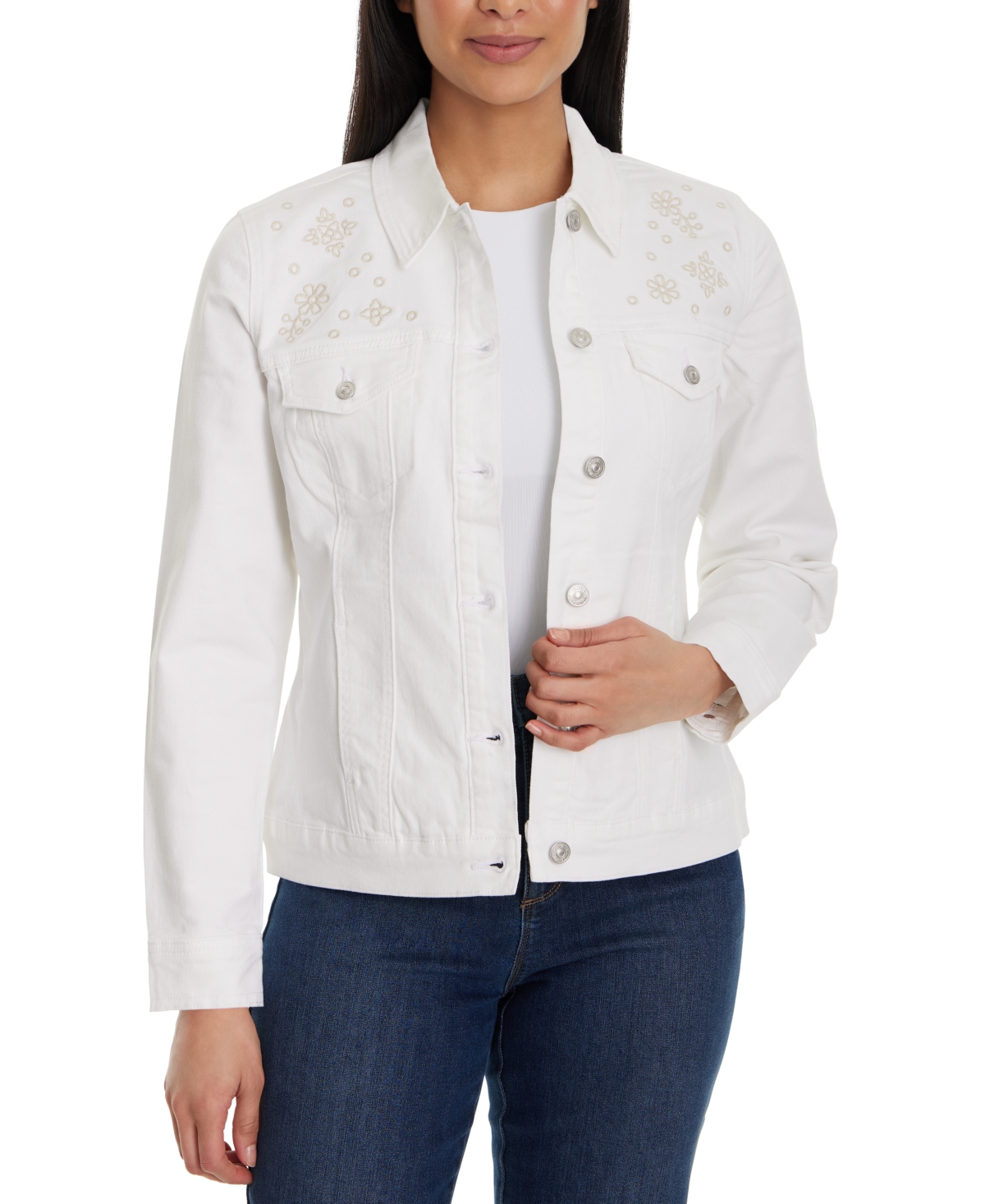 Women's Amanda Embroidered Trucker Jacket - Vintage White