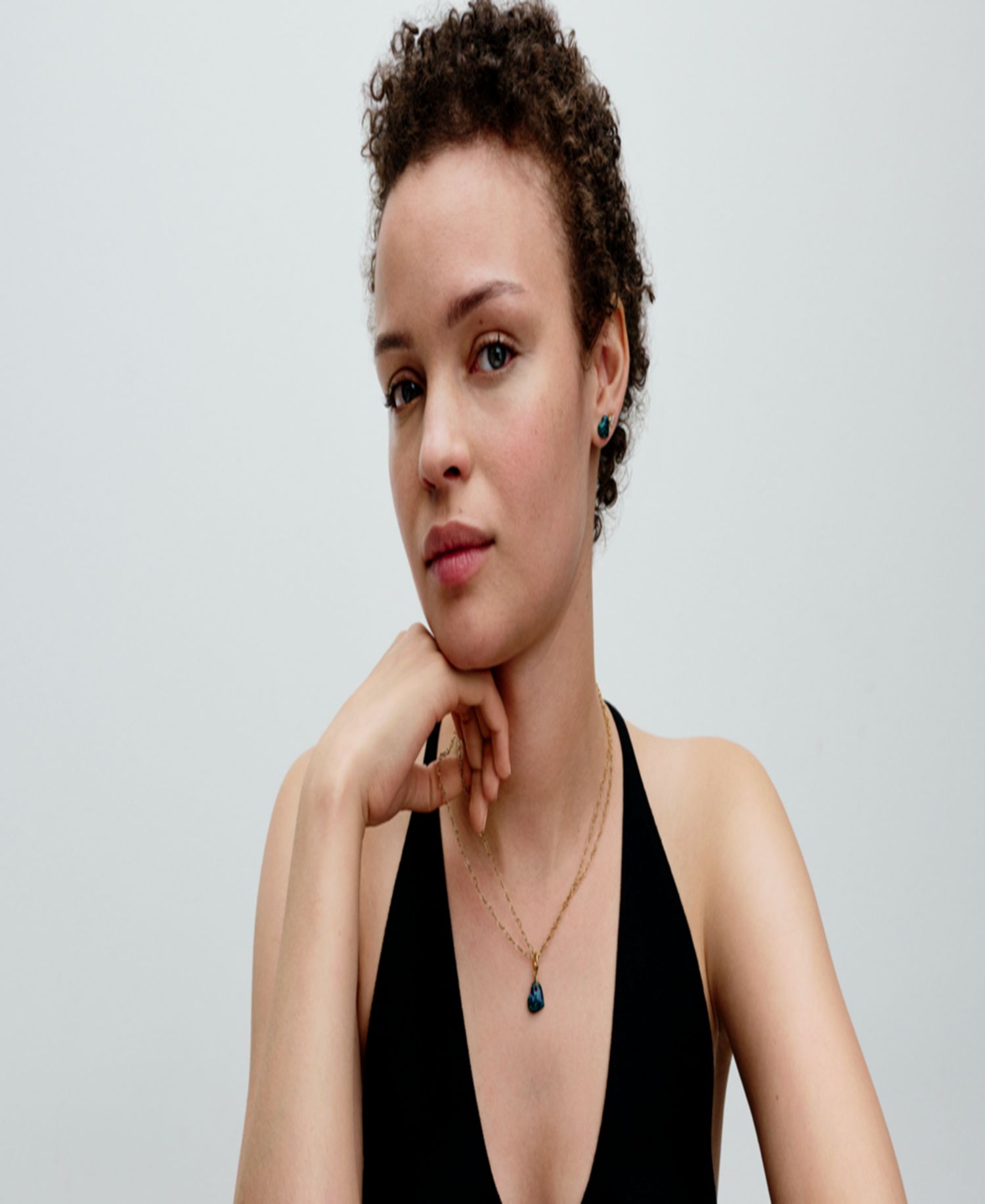 Gold-Plated Triple Stone Heart Stud Earrings