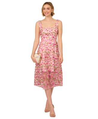 Adrianna Papell - Women's Floral-Embroidered Square-Neck Dress