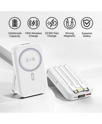 10000mAh Magnetic Power Bank w/ Stand- 3 Cables & Wireless Charging