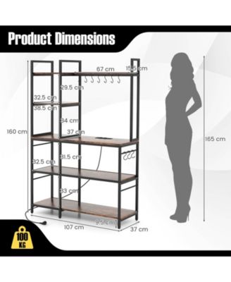 5-Tier Bakers Rack with Power Outlets and 10 S-Shaped Hooks – Multi-Functional Kitchen Storage with Electrical Access