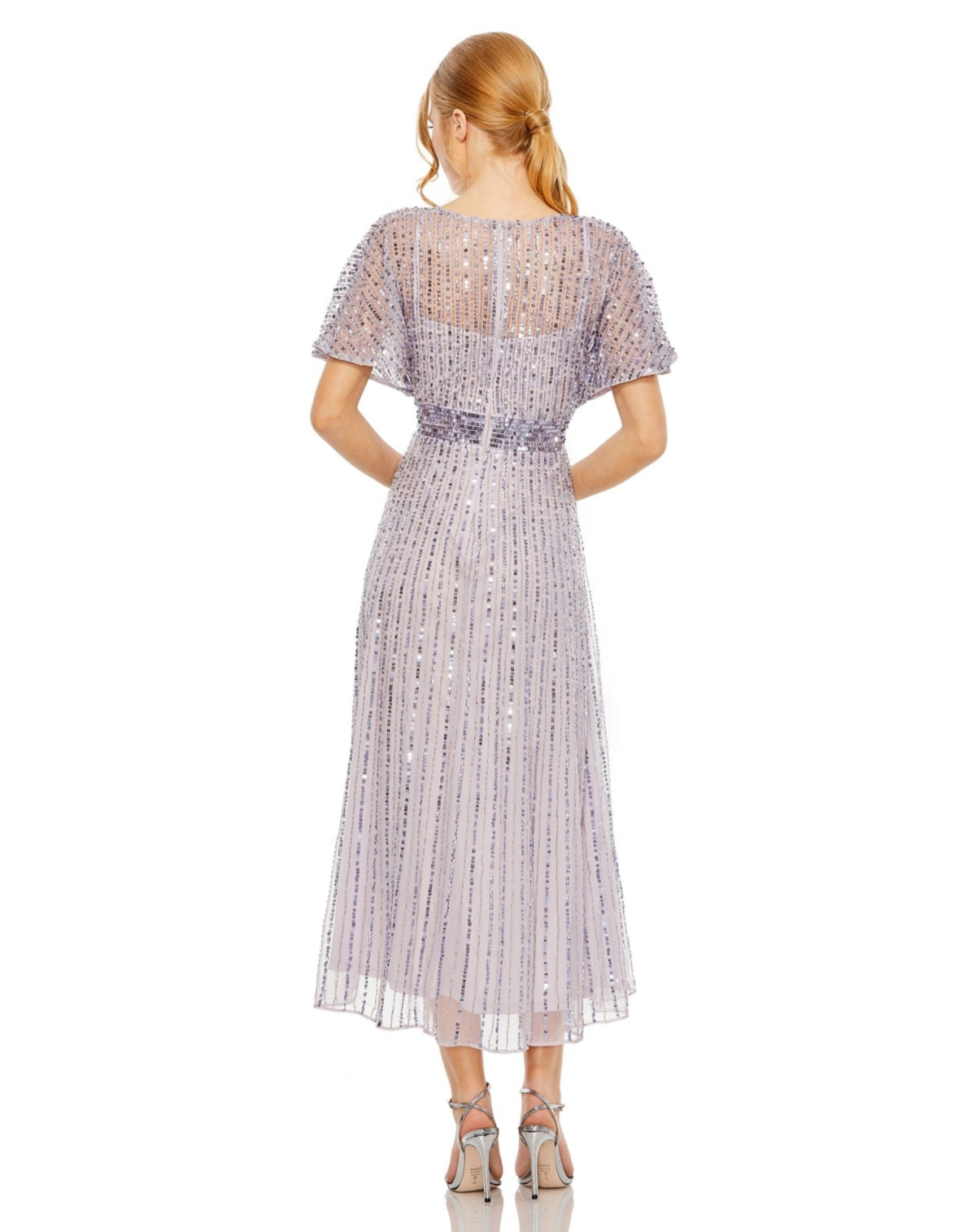 Mac Duggal Women's A Line Embellished Short Sleeve Dress