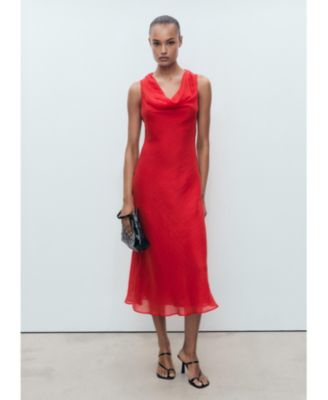 MANGO - Women's Draped Neck Lyocell Dress