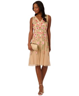 Adrianna Papell - Women's Beaded-Mesh Fringe-Edge Dress