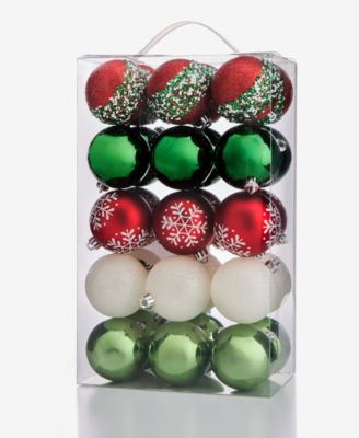 Holiday Lane - Heritage Set of 30 Shatterproof Red, Green & White Ball Ornaments