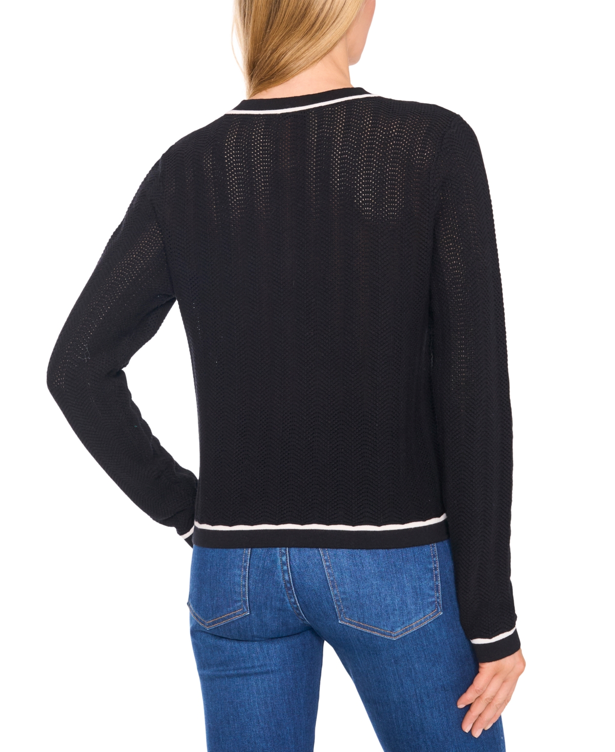 Cece Contrast Detail Cotton Cardigan In Black