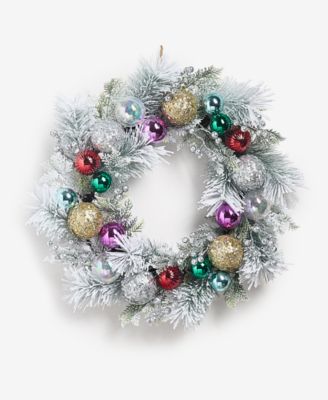 Holiday Lane - Whimsy Silver Wreath With Colorful Ornaments,