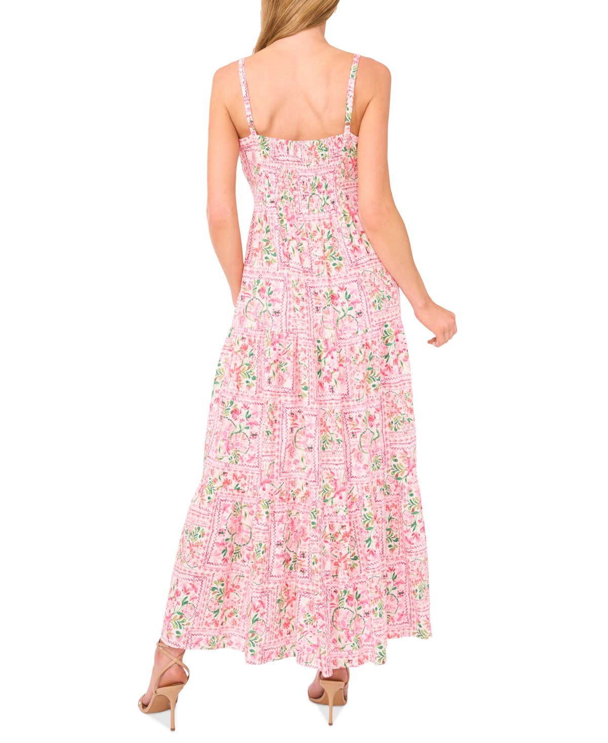 Cece Floral Stamp Print Linen Blend Maxi Dress