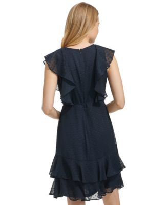 sachin and babi light blue dress DB Studio Flutter Sleeve Midi-Length Plus Size Dress in Soft White | Size: 20W main image 1