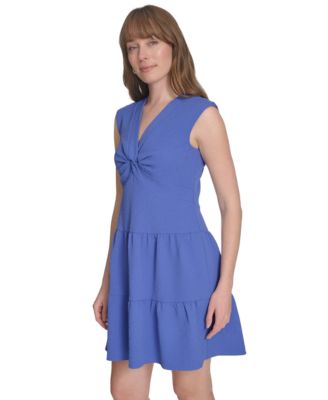 Petite Jacquard Twist-Front Tiered Dress