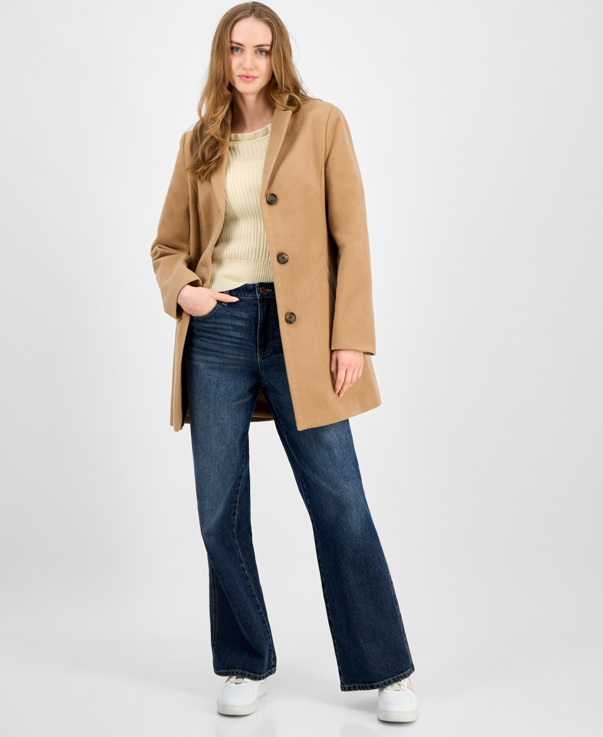Maralyn & Me Trendy Plus Size Single-breasted Walker Coat In Brown